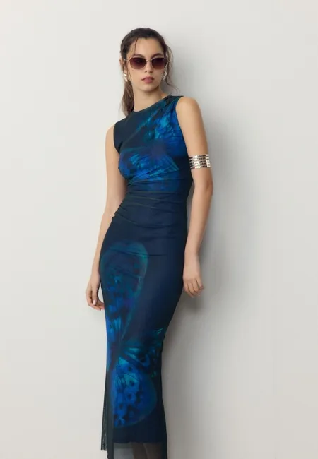 Платье миди из полупрозрачной ткани с принтом- Заказать в России