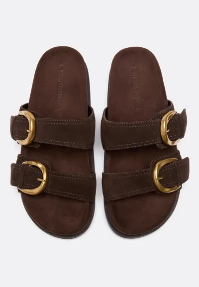 Кожаные сандалии на плоской подошве с пряжками- Заказать в России