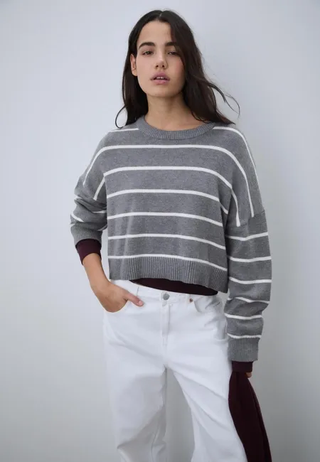 Укороченный полосатый трикотажный свитер- Заказать в России