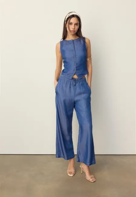 Джинсовый топ без рукавов с пуговицами- Заказать в России