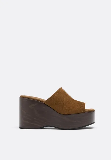 Open leather platform wedges- Заказать в России