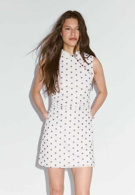 Stradivarius Короткое платье-ципао в горошек