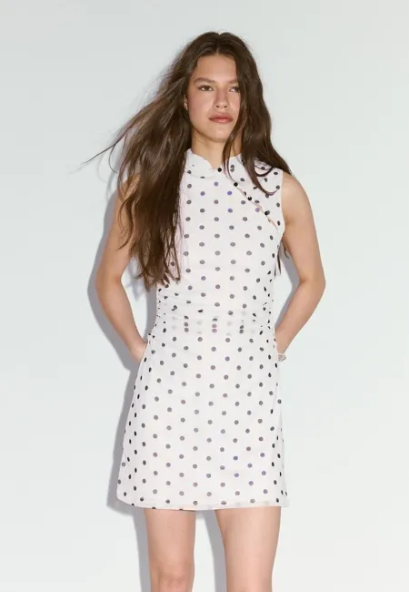 Stradivarius Короткое платье-ципао в горошек