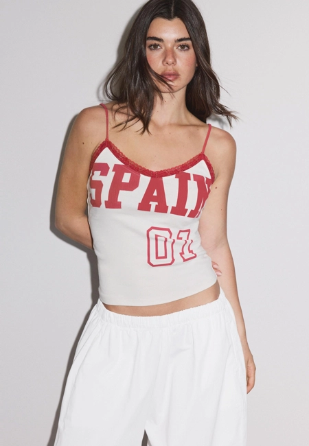 Stradivarius Топ на бретелях с кружевным принтом