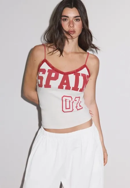 Топ на бретелях с кружевным принтом- Заказать в России