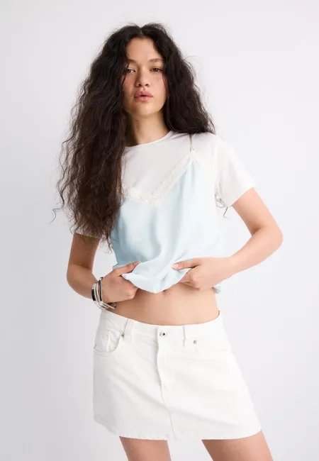 Футболка с двойным топом в бельевом стиле- Заказать в России