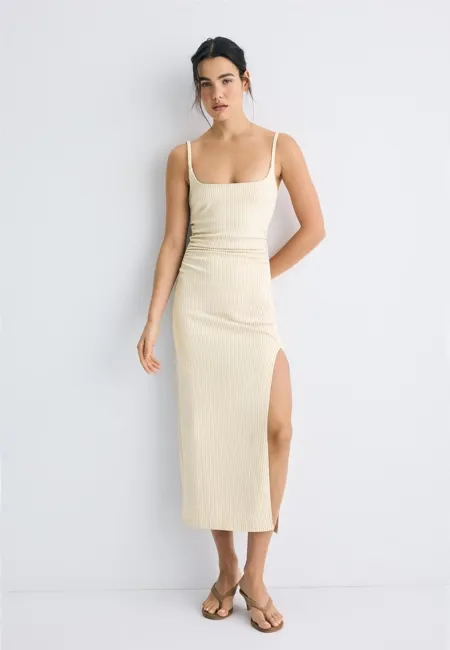 Платье миди из бенгалина с квадратным вырезом- Заказать в России