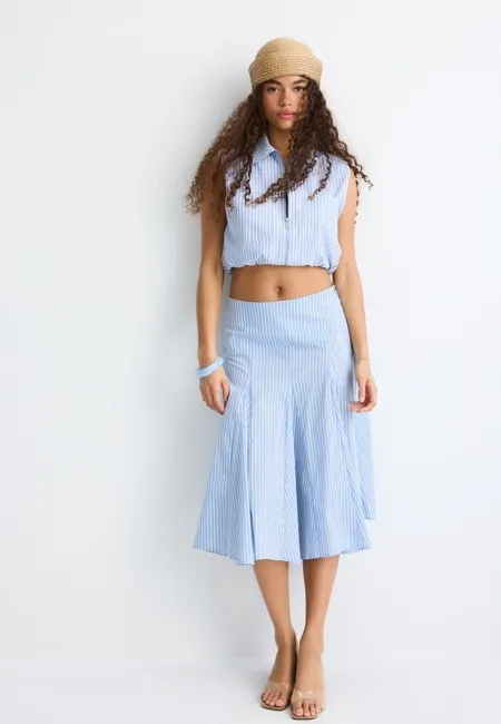 Юбка миди из поплина с асимметричным подолом- Заказать в России