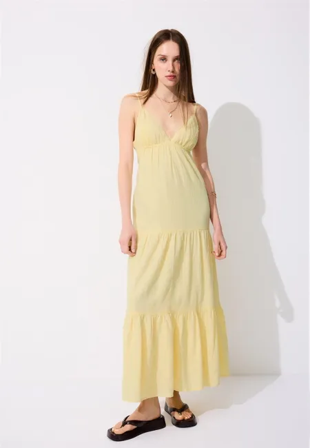 Длинное платье с V-образным вырезом- Заказать в России