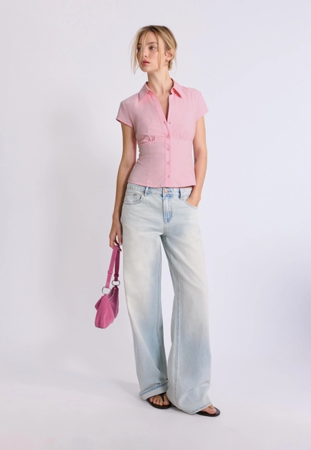 Stradivarius Рубашка с короткими рукавами и вырезом на груди