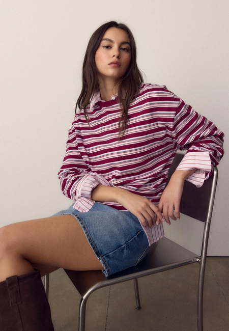 Stradivarius Полосатая футболка оверсайз с длинными рукавами