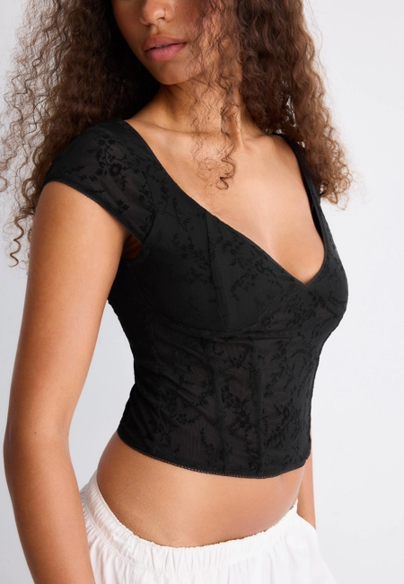 Stradivarius Укороченный топ с флокированием
