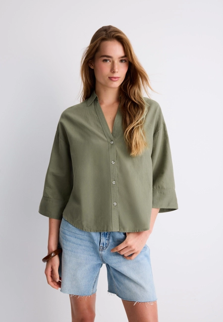 Stradivarius Рубашка с рукавом в стиле кимоно, эффект льна купить с доставкой.