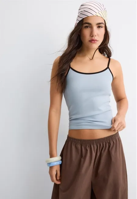 Stradivarius Топ на бретелях в рубчик B07