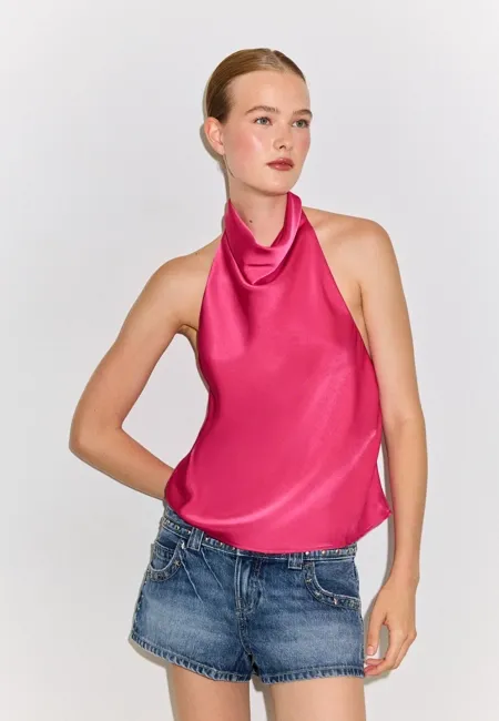Stradivarius Атласный топ с горловиной халтер