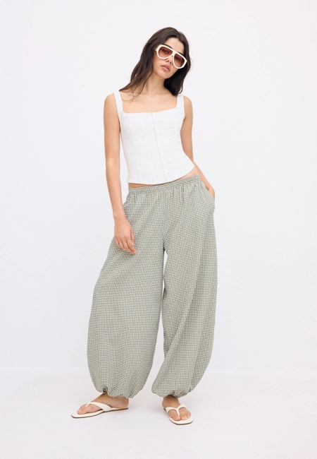 Checked print voluminous trousers- Заказать в России