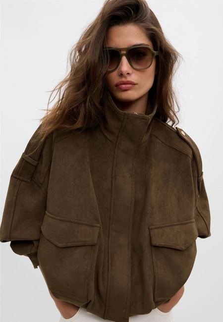 Stradivarius Куртка оверсайз из искусственной замши