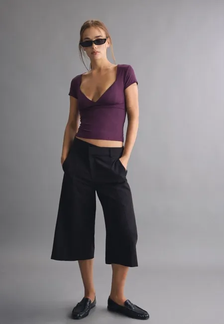 Stradivarius Футболка из полиамида с V-образным вырезом