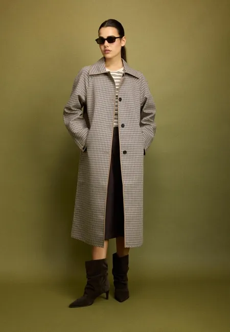 Длинное оборотное тренчкот в клетку- Заказать в России