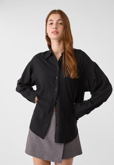 Stradivarius Рубашка свободного кроя с эффектом льняной ткани