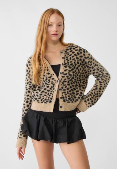Stradivarius Трикотажный кардиган с леопардовым принтом и пуговицами