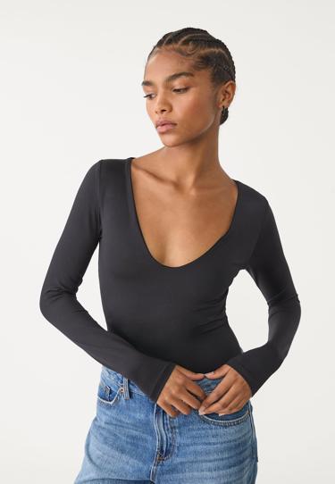Stradivarius Боди из полиамида с V-образным вырезом