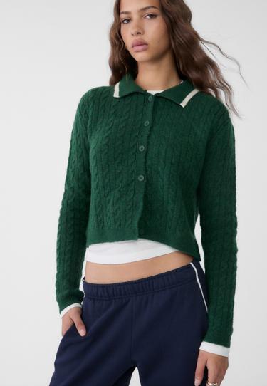 Stradivarius Кардиган с узором “косы” и пуговицами