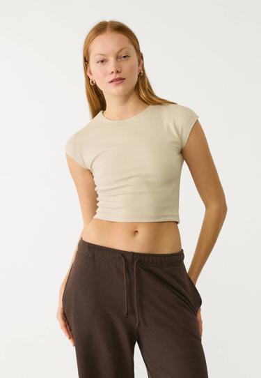 Stradivarius Укороченная базовая футболка в полоску