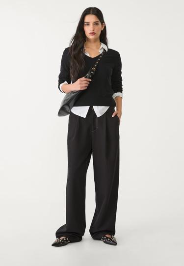 Stradivarius Брюки с защипами и декоративной строчкой