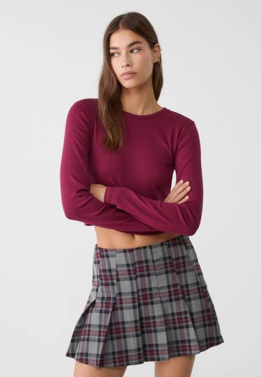 Stradivarius Укороченная футболка из хлопка с длинными рукавами