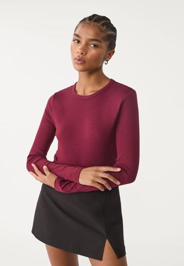 Stradivarius Футболка в рубчик с длинными рукавами