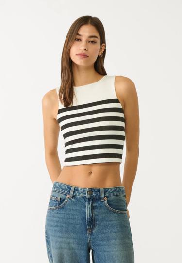 Stradivarius Базовый укороченный топ в полоску