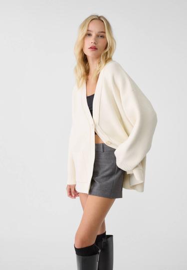 Stradivarius Длинный трикотажный кардиган с карманами