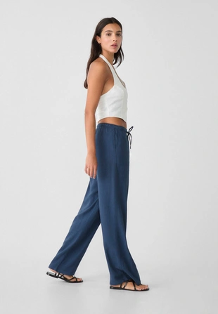 Струящиеся брюки с льном- Заказать в России