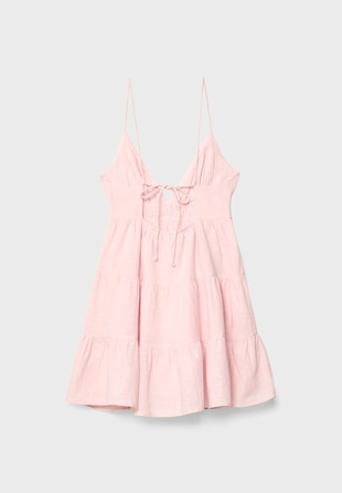 Короткое струящееся платье с завязками на спине- Заказать в России