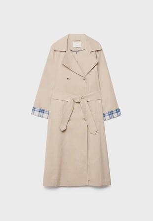 Длинный тренч с отворотами в клетку- Заказать в России