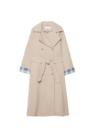 Длинный тренч с отворотами в клетку- Заказать в России