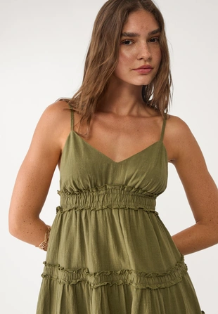 Короткое платье на бретельках с оборками- Заказать в России