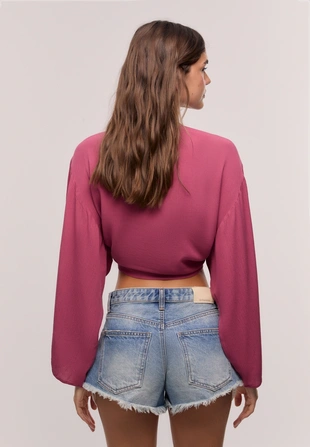 Блуза из струящейся ткани с узлом- Заказать в России