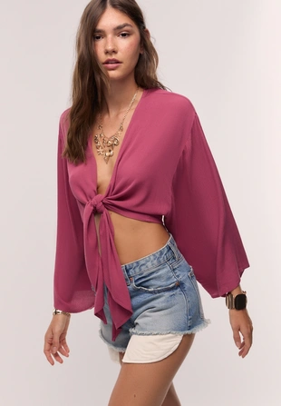 Блуза из струящейся ткани с узлом- Заказать в России