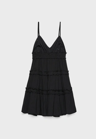 Короткое платье на бретельках с оборками- Заказать в России