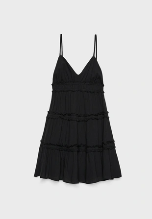 Короткое платье на бретельках с оборками- Заказать в России