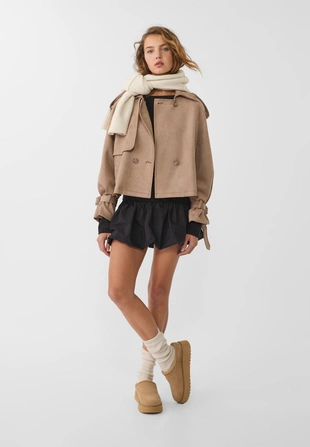 Укороченный тренч под искусственную замшу- Заказать в России