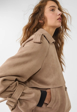 Укороченный тренч под искусственную замшу- Заказать в России