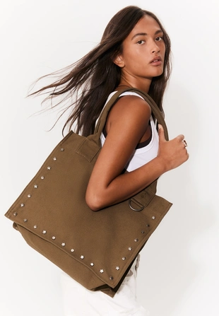 Тканая сумка-шопер с заклепками- Заказать в России