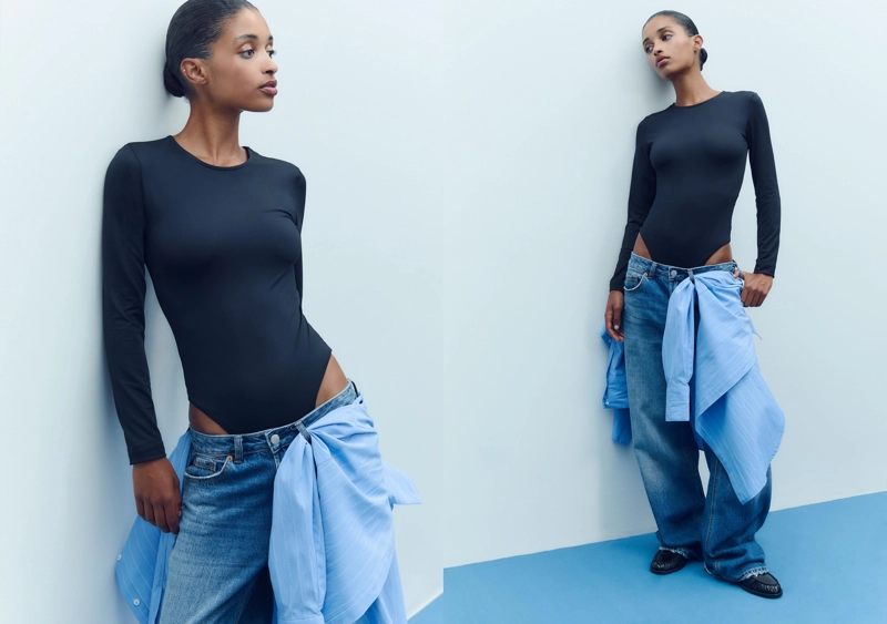 Боди с длинными рукавами из полиамида