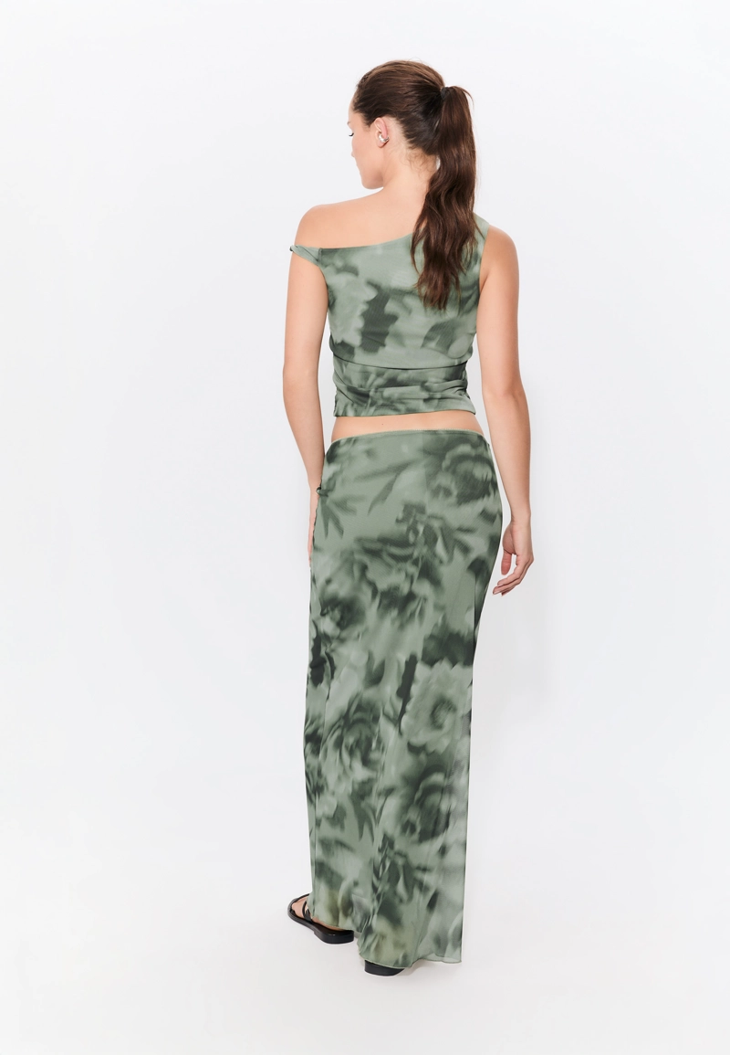 Юбка миди из полупрозрачной ткани с принтом