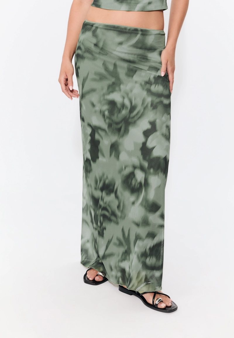 Юбка миди из полупрозрачной ткани с принтом