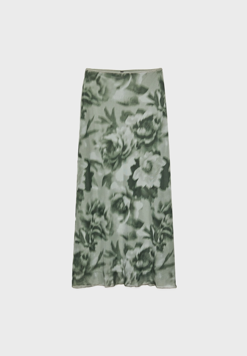 Юбка миди из полупрозрачной ткани с принтом