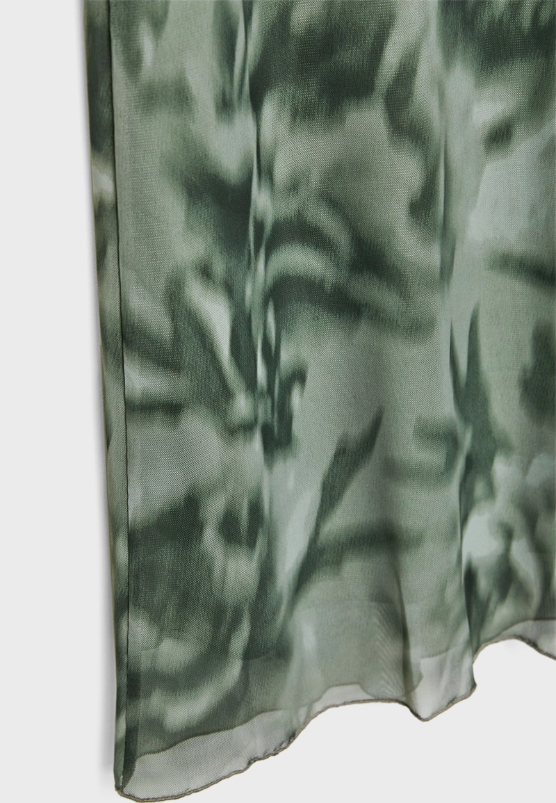 Юбка миди из полупрозрачной ткани с принтом